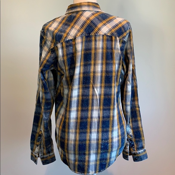 Gap blue yellow plaid long sleeved shirt - Picture 6 of 7